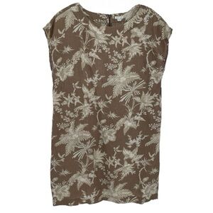 J Jill Love linen dress floral w/ cap sleeves, tan and white.